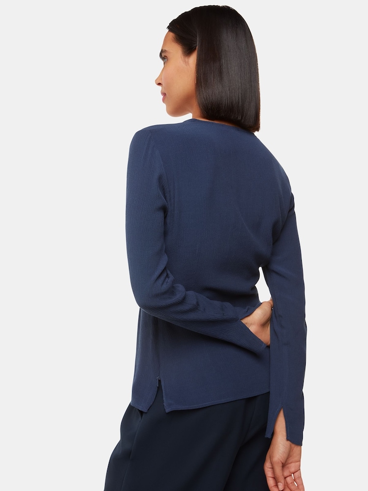 Whistles Blue Twist Front Textured Top - Image 2 of 5 Whistles Blue Twist Front Textured Top - Image 2 of 5