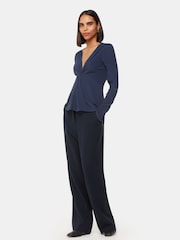 Whistles Blue Twist Front Textured Top - Image 3 of 5