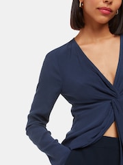 Whistles Blue Twist Front Textured Top - Image 4 of 5