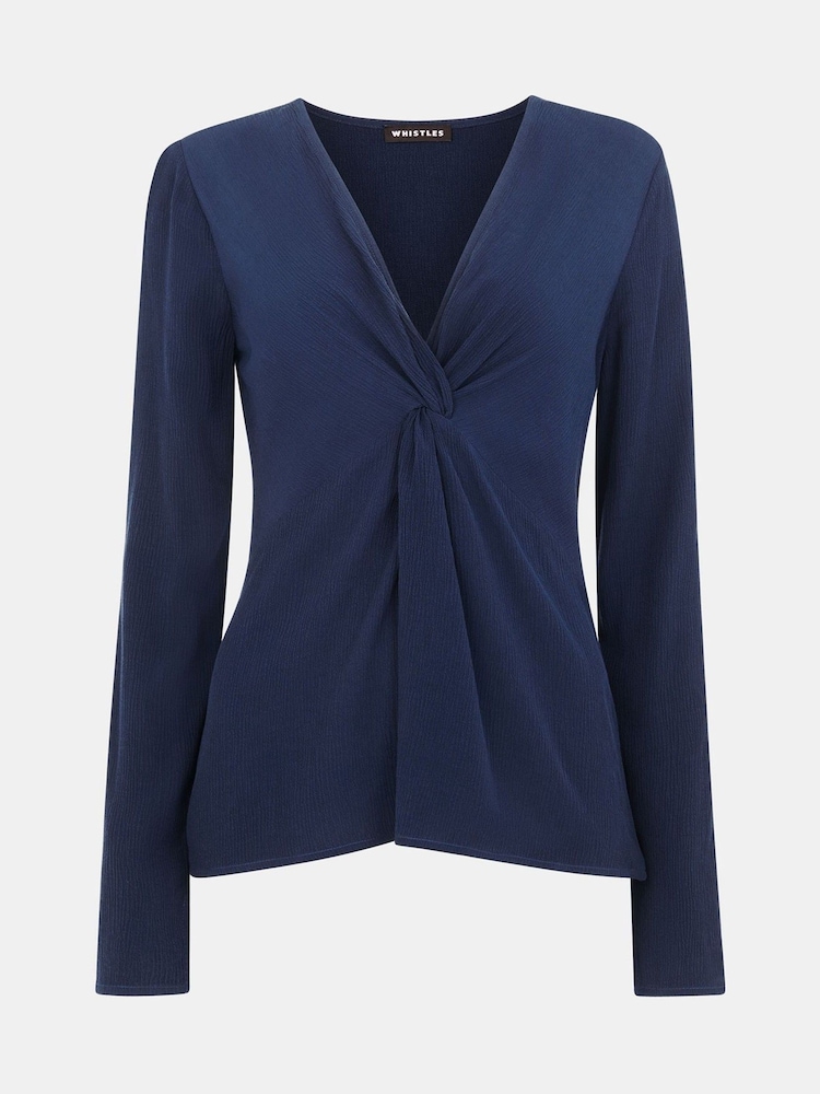 Whistles Blue Twist Front Textured Top - Image 5 of 5 Whistles Blue Twist Front Textured Top - Image 5 of 5