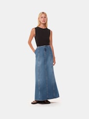 Whistles Blue Patchwork Denim 100% Cotton Midi Skirt - Image 3 of 5