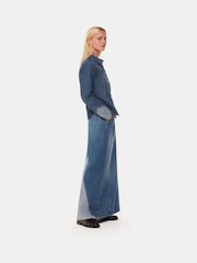 Whistles Blue Patchwork Denim 100% Cotton Midi Skirt - Image 4 of 5