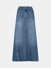 Whistles Blue Patchwork Denim 100% Cotton Midi Skirt - Image 5 of 5
