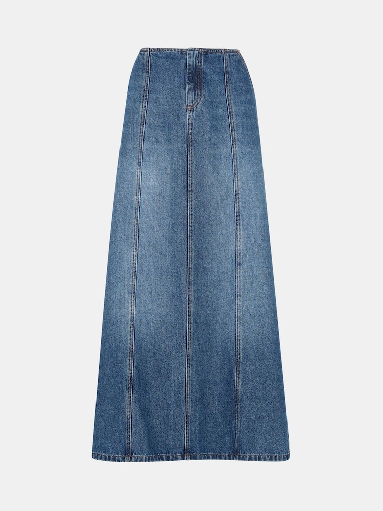 Whistles Blue Patchwork Denim 100% Cotton Midi Skirt - Image 5 of 5
