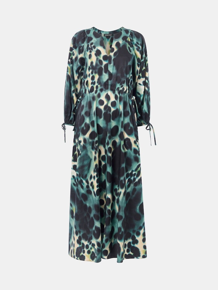Whistles Green Misty Leopard Print Dress - Image 5 of 5