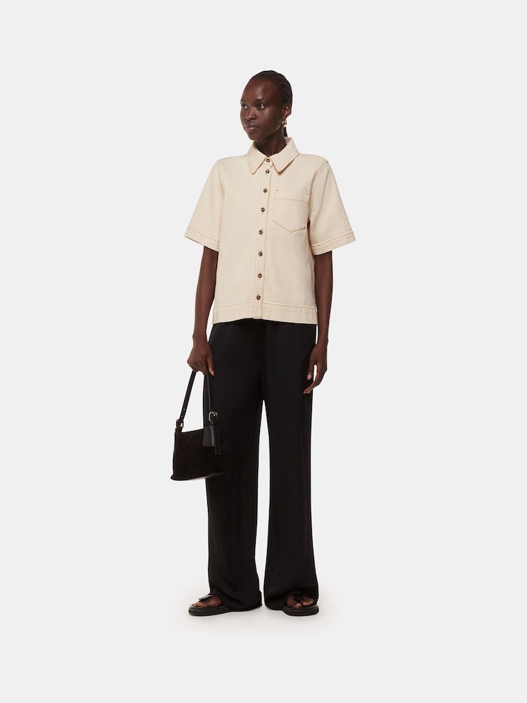 Whistles Cream Jade Short Sleeve Denim Shirt - Image 1 of 5