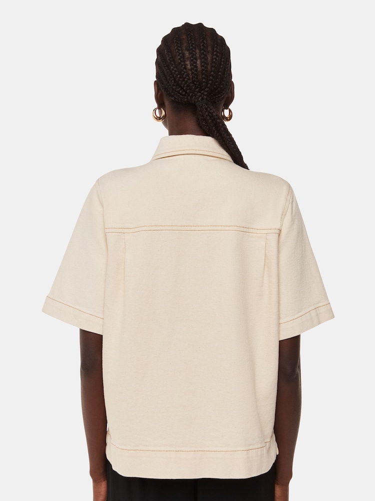 Whistles Cream Jade Short Sleeve Denim Shirt - Image 2 of 5