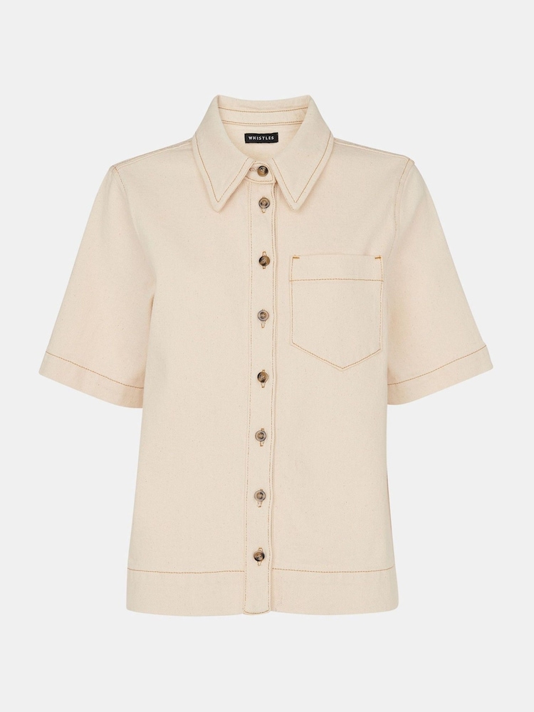 Whistles Cream Jade Short Sleeve Denim Shirt - Image 5 of 5