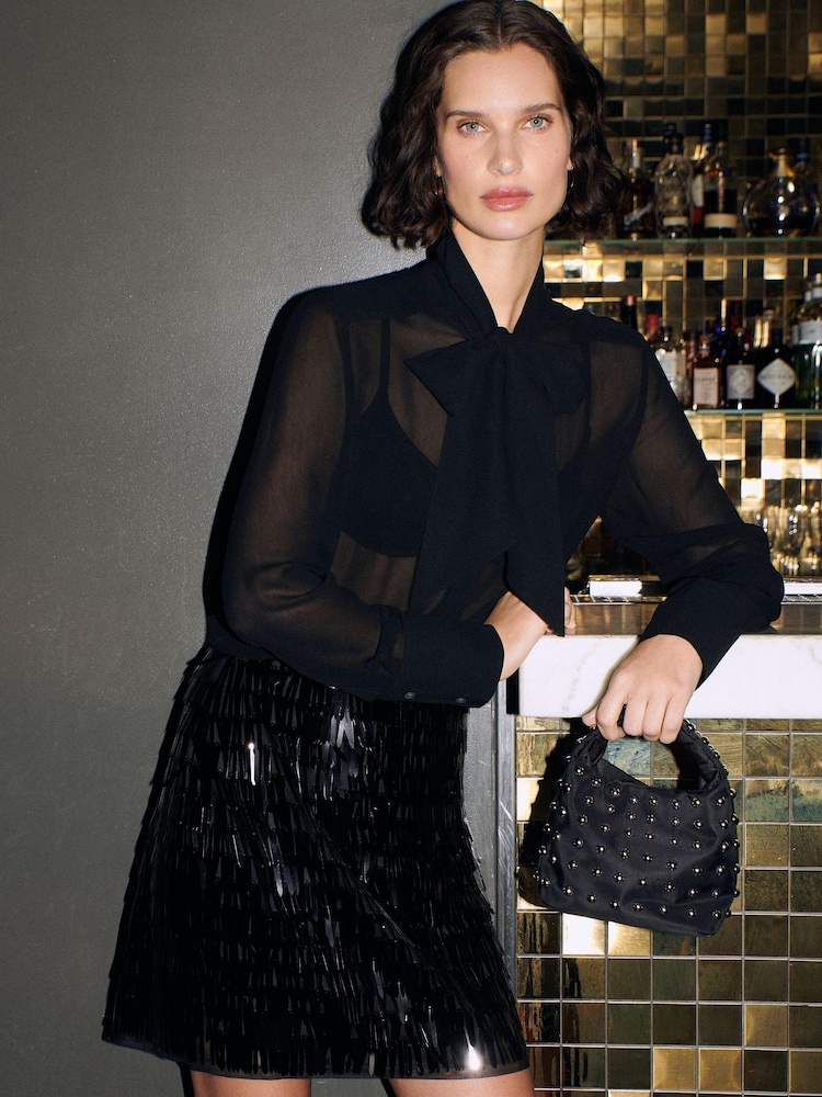Whistles Black Sword Sequin Mini Skirt - Image 6 of 6