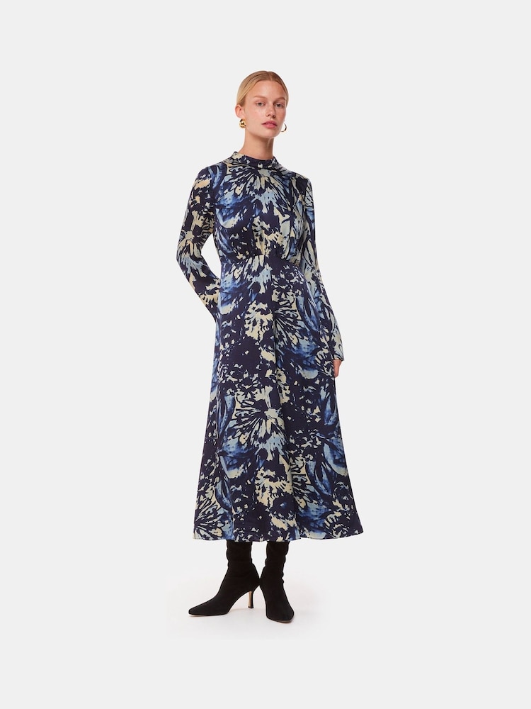 Whistles Blue Dazzled Floral Satin Dress - Image 2 of 6