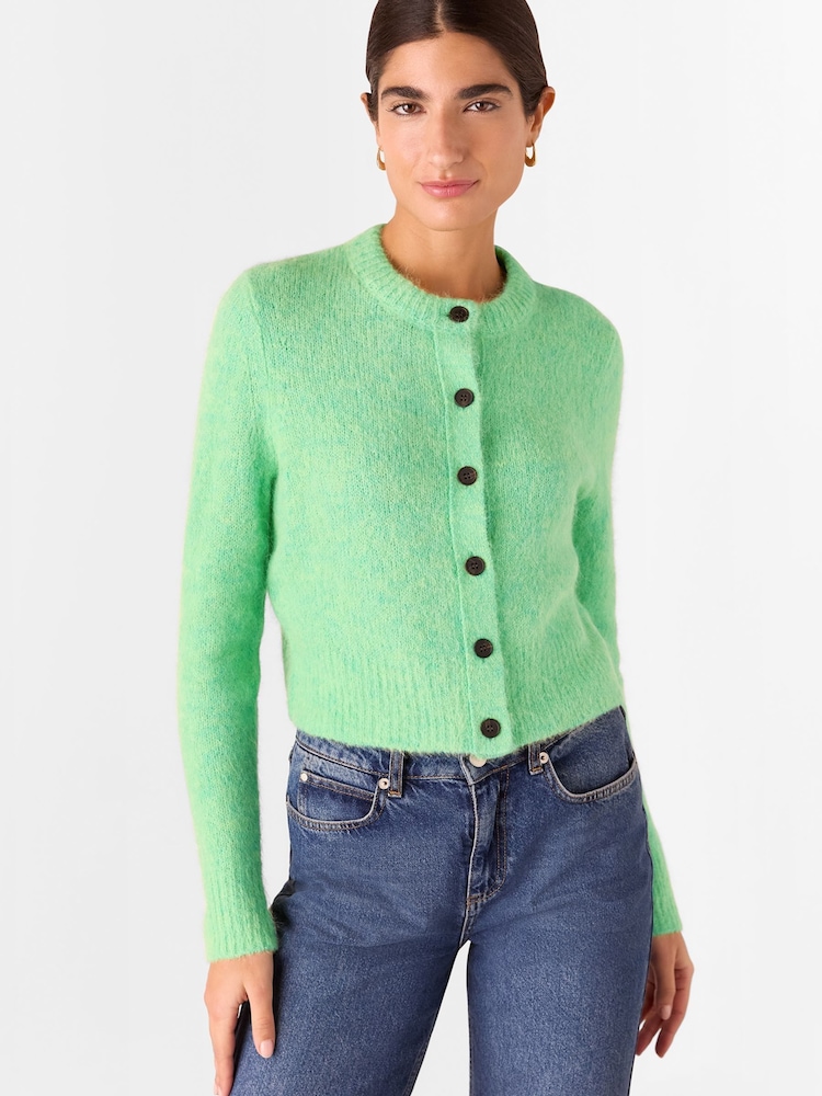 Whistles Green Alpaca Crew Neck Cardigan - Image 1 of 5