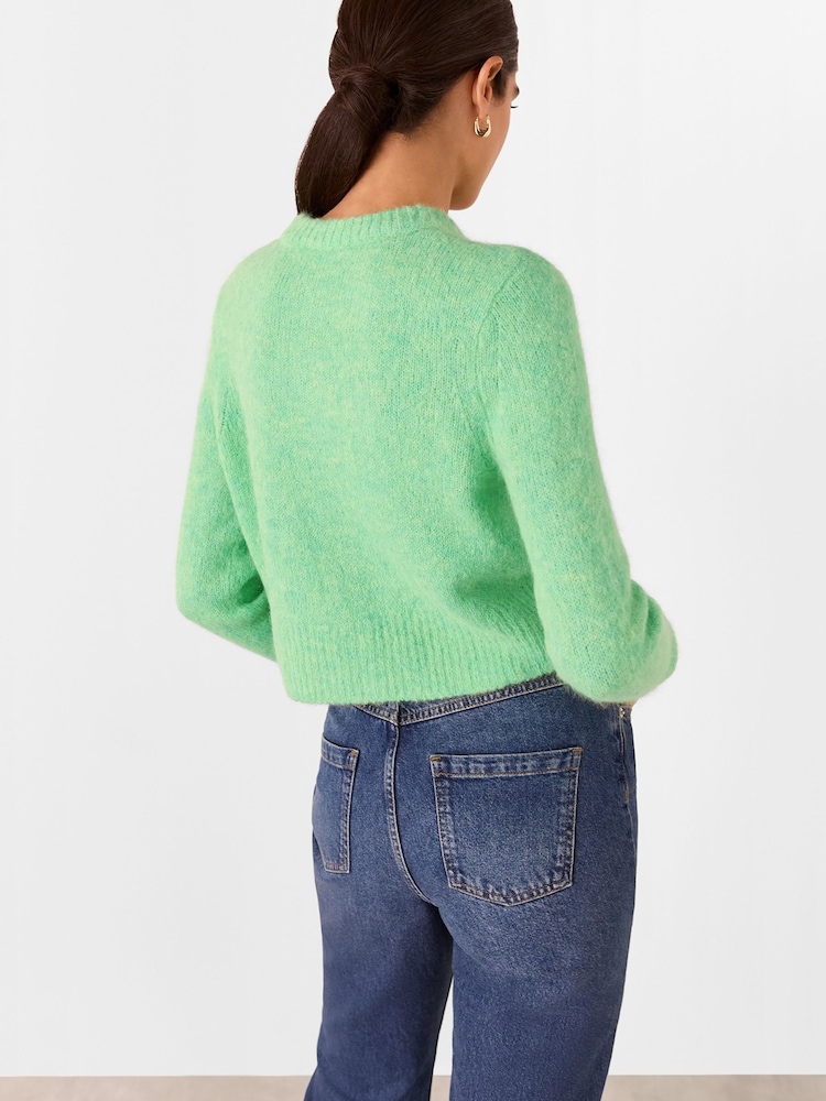 Whistles Green Alpaca Crew Neck Cardigan - Image 2 of 5