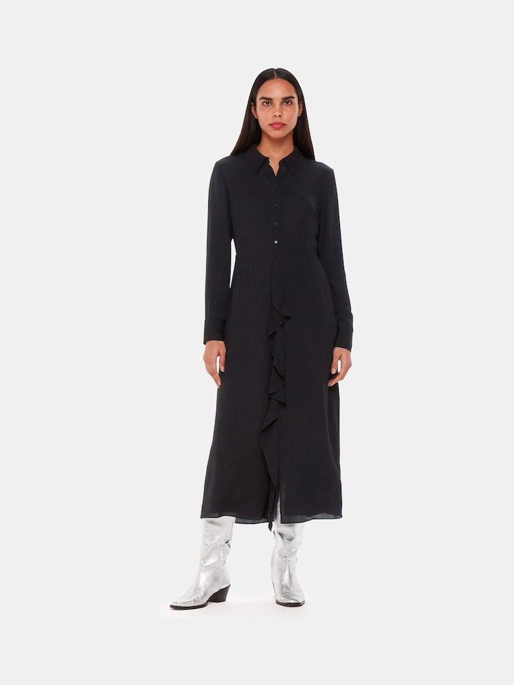 Whistles Black Lea Ruffle Front Dress - Image 1 of 5