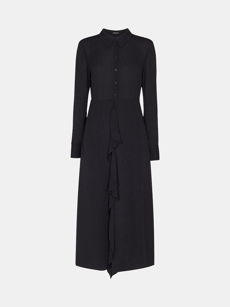 Whistles Black Lea Ruffle Front Dress - Image 5 of 5