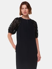 Whistles Lucy Zebra Velvet Sleeve Black Dress - Image 1 of 5