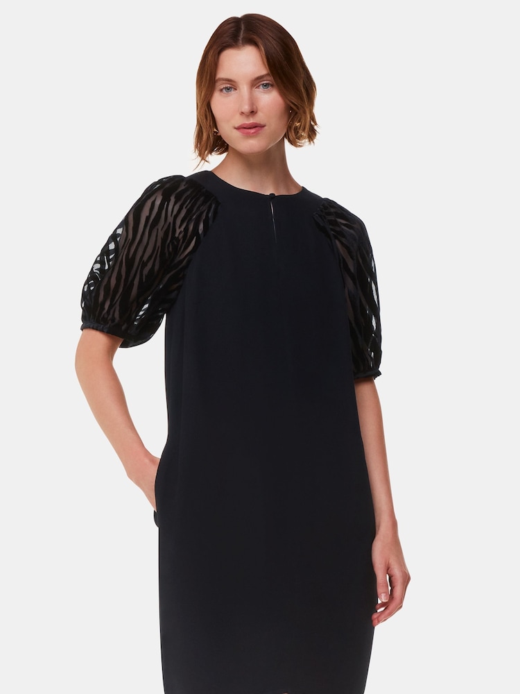 Whistles Lucy Zebra Velvet Sleeve Black Dress - Image 1 of 5