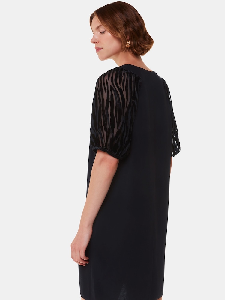 Whistles Lucy Zebra Velvet Sleeve Black Dress - Image 2 of 5