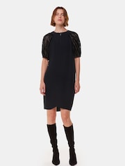 Whistles Lucy Zebra Velvet Sleeve Black Dress - Image 3 of 5
