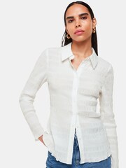Whistles White Plisse Button Front Shirt - Image 1 of 5