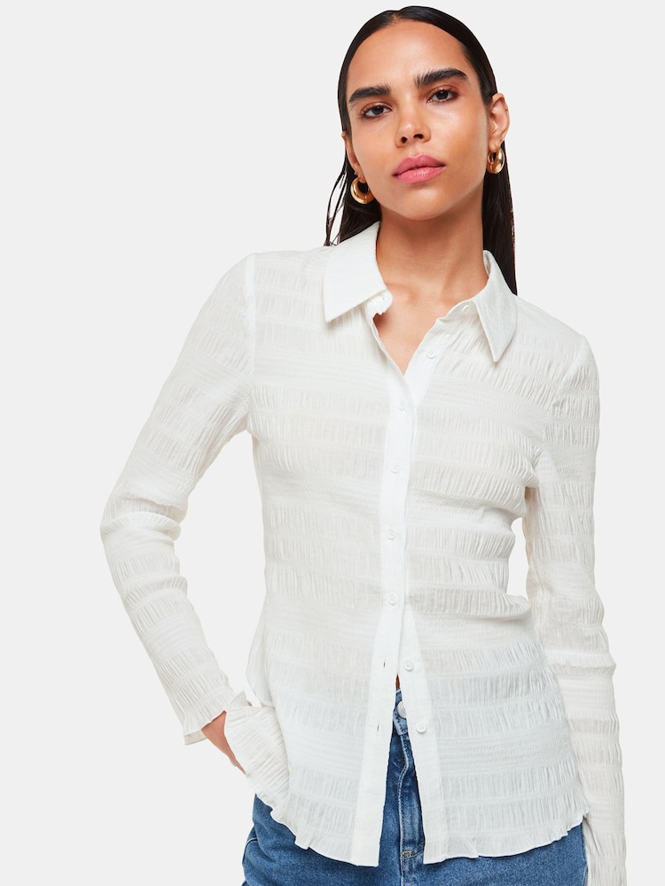 Whistles White Plisse Button Front Shirt - Image 1 of 5