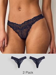 Navy Thong Ultimate Comfort Lace Knickers 2 Pack - Image 1 of 8