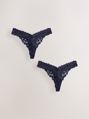 Navy Thong Ultimate Comfort Lace Knickers 2 Pack - Image 4 of 8