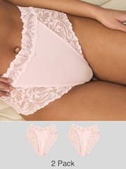 Light Pink High Rise High Leg Ultimate Comfort Lace Knickers 2 Pack - Image 1 of 9