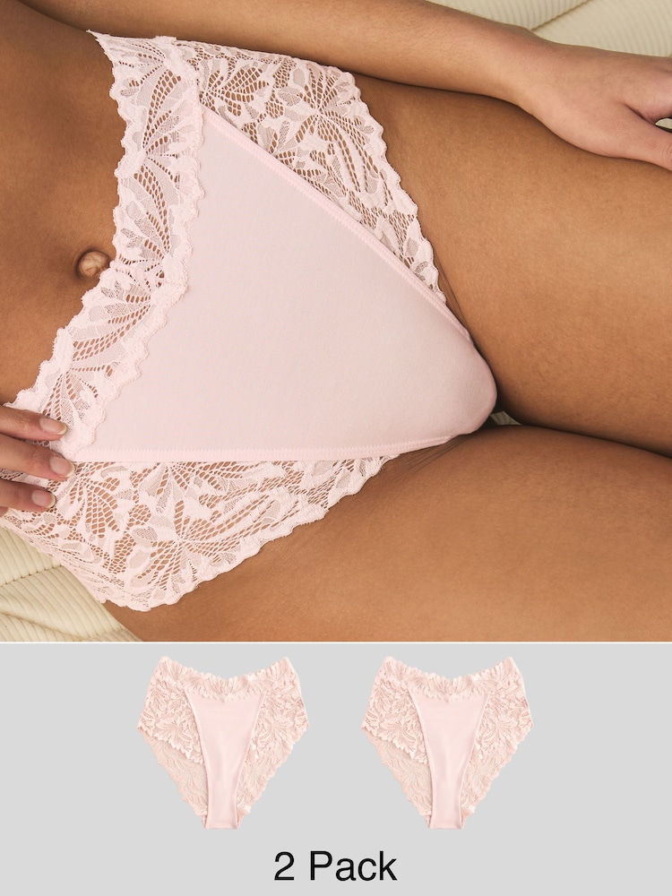 Light Pink High Rise High Leg Ultimate Comfort Lace Knickers 2 Pack - Image 1 of 9