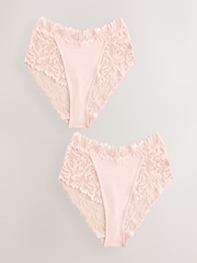 Light Pink High Rise High Leg Ultimate Comfort Lace Knickers 2 Pack - Image 5 of 9