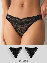 Black Tanga Ultimate Comfort Lace Knickers 2 Pack - Image 1 of 9