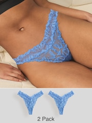 Blue Thong Ultimate Comfort Lace Knickers 2 Pack - Image 1 of 8