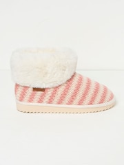 FatFace Pink Faux Fur Cuff Knitted Slipper Boots - Image 1 of 3