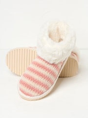 FatFace Pink Faux Fur Cuff Knitted Slipper Boots - Image 2 of 3