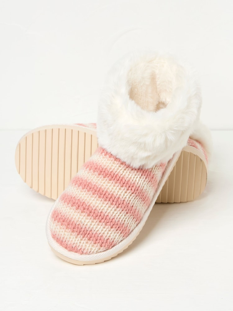 FatFace Pink Faux Fur Cuff Knitted Slipper Boots - Image 2 of 3
