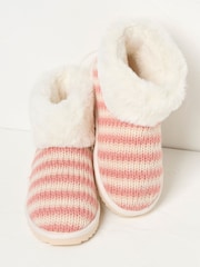 FatFace Pink Faux Fur Cuff Knitted Slipper Boots - Image 3 of 3