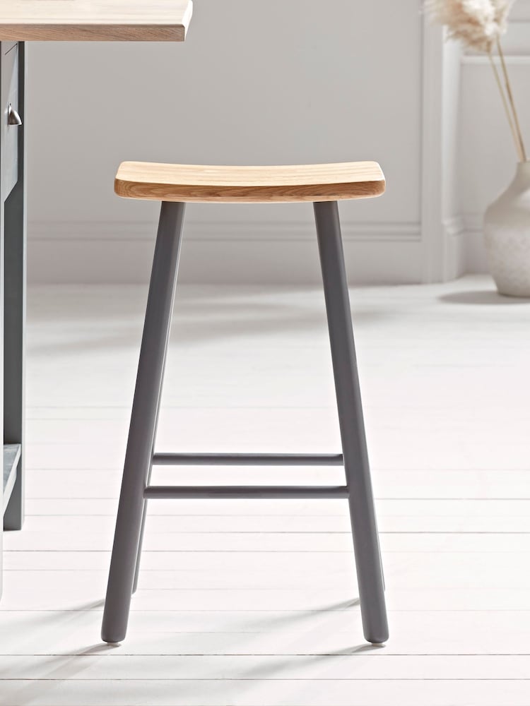 Cox & Cox Charcoal Oak Curved Topped Bar Stool - Image 2 of 5