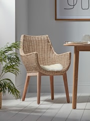 Cox & Cox Natural Round Rattan Carver Chair - Image 1 of 6