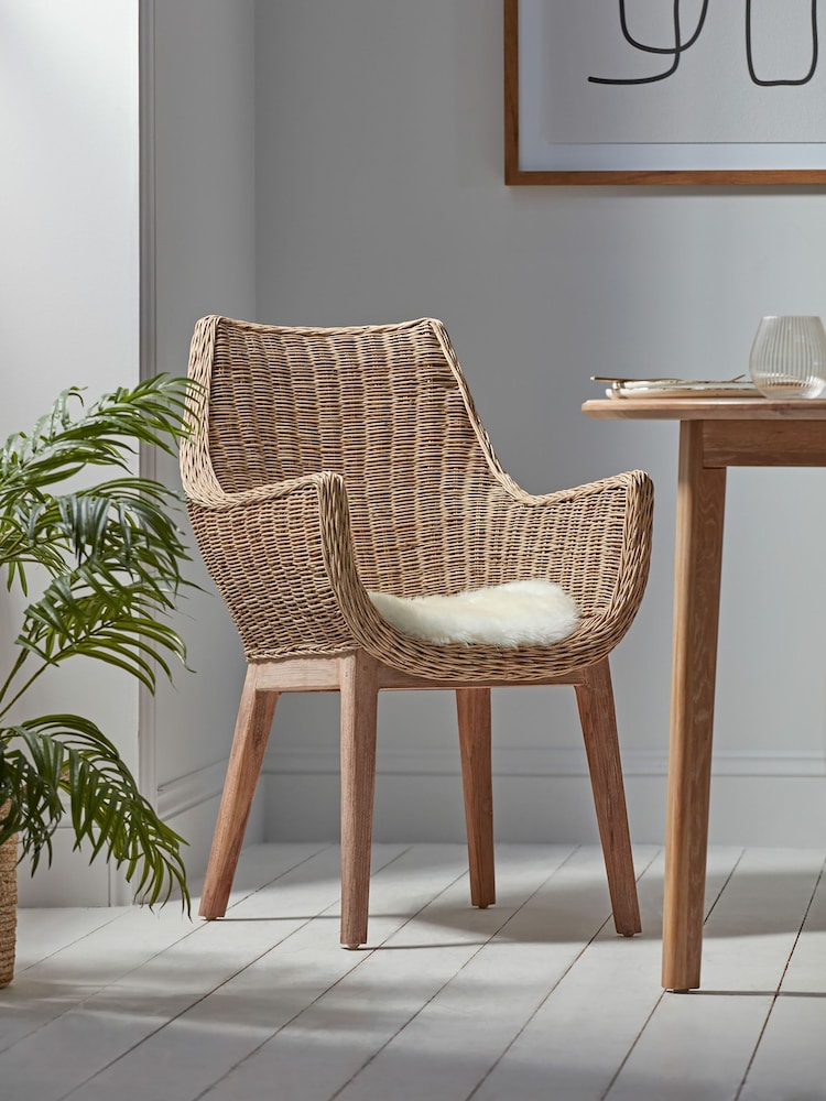 Cox & Cox Natural Round Rattan Carver Chair - Image 1 of 6