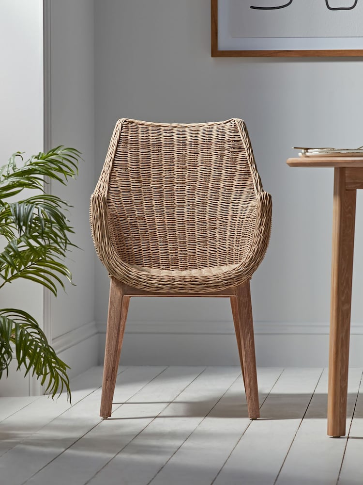 Cox & Cox Natural Round Rattan Carver Chair - Image 2 of 6