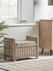 Cox & Cox Natural Round Rattan Small Storage Basket Bench - Image 1 of 6