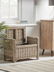 Cox & Cox Natural Round Rattan Small Storage Basket Bench - Image 2 of 6