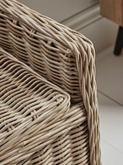Cox & Cox Natural Round Rattan Small Storage Basket Bench - Image 3 of 6