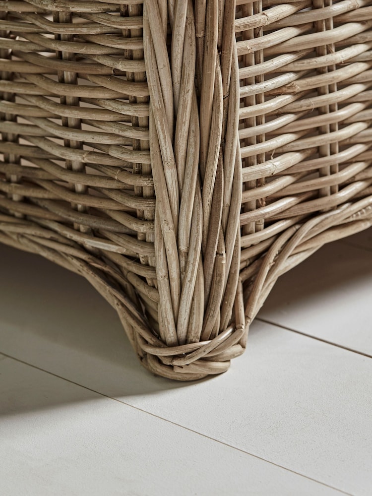Cox & Cox Natural Round Rattan Small Storage Basket Bench - Image 6 of 6