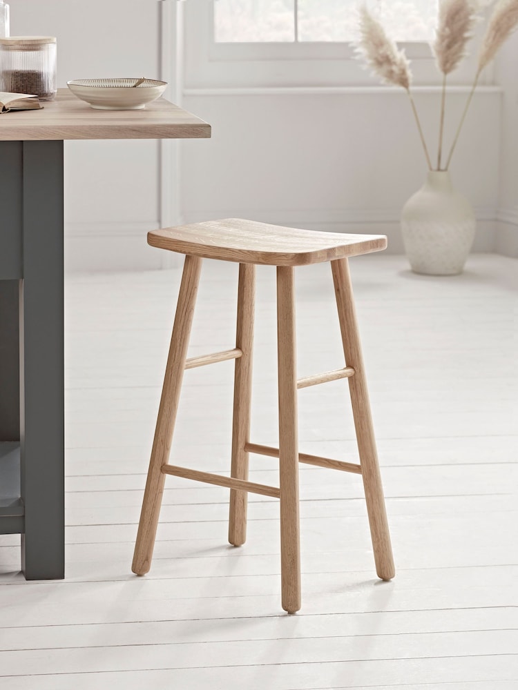 Cox & Cox Natural Oak Curved Topped Bar Stool - Image 1 of 5
