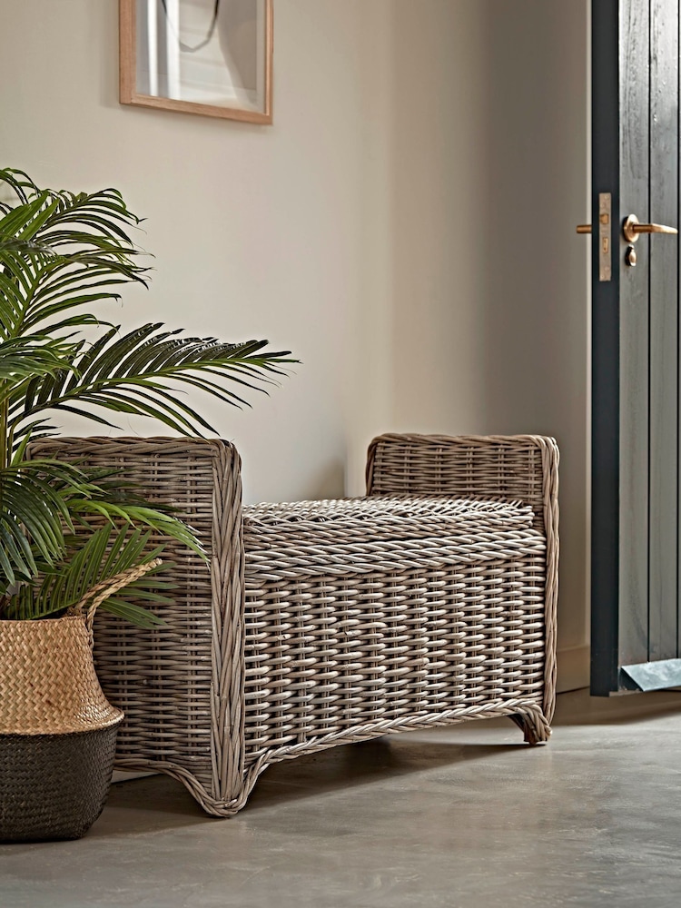 Cox & Cox Natural Small Round Rattan Storage Bench - Image 1 of 6