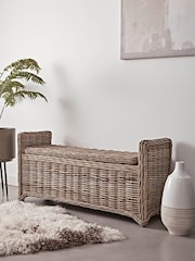 Cox & Cox Natural Small Round Rattan Storage Bench - Image 6 of 6