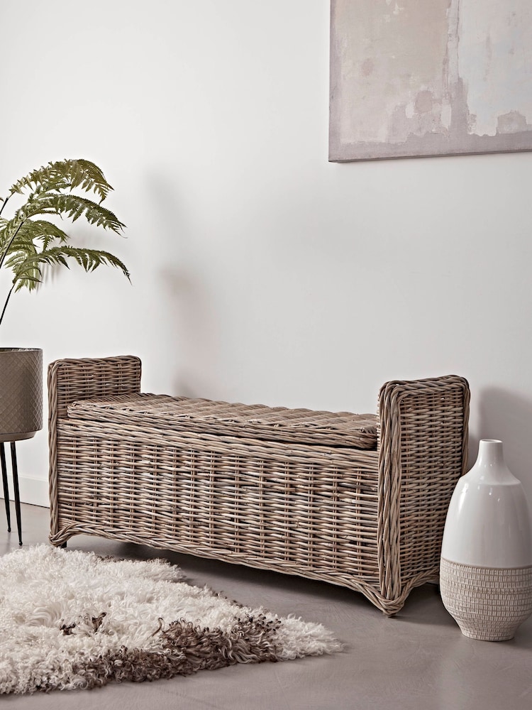 Cox & Cox Natural Small Round Rattan Storage Bench - Image 6 of 6