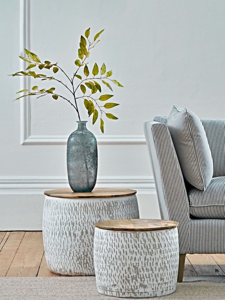 Cox & Cox Set of 2 Taupe Enamelled Storage Tables - Image 1 of 1