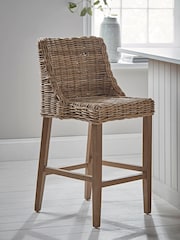 Cox & Cox Natural Round Rattan Bar Stool - Image 1 of 6