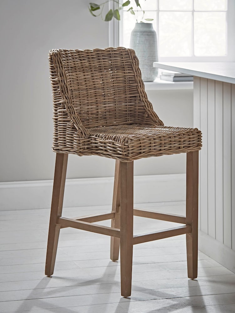 Cox & Cox Natural Round Rattan Bar Stool - Image 1 of 6
